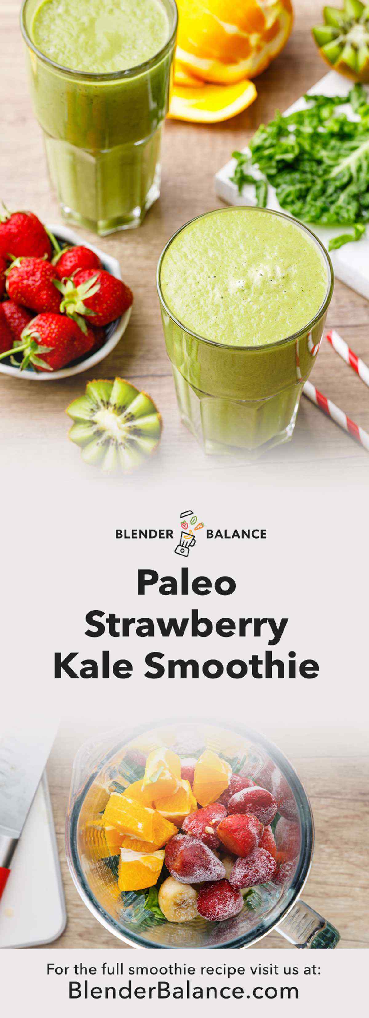 Kale Strawberry Sunrise Paleo Smoothie for Glowing Skin